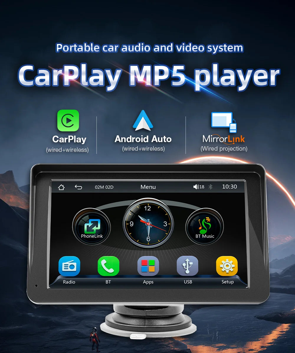 Gizmoto 7" Οθόνη Αυτοκινήτου – Ασύρματο CarPlay & Android Auto | Multimedia Player